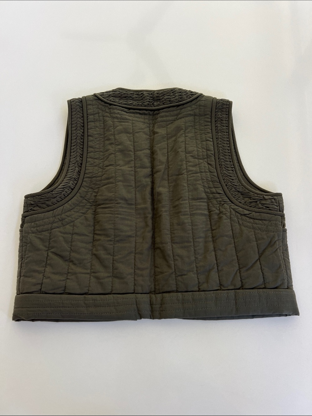 SEZANE julian khaki green organic cotton vest quilted waistcoat jacket small - Picture 8 of 8